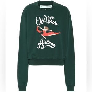 Off-White c/o Virgil Abloh Women's Green Airlines Sweatshirt Size Small